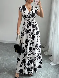 Women's Floral Print V Neck Tank Dress, Elegant Vneck Sleeveless Long Dress for Party Holiday Wedding Guest, Ladies Clothes for Summer, Formal Dresses Women, Womenswear