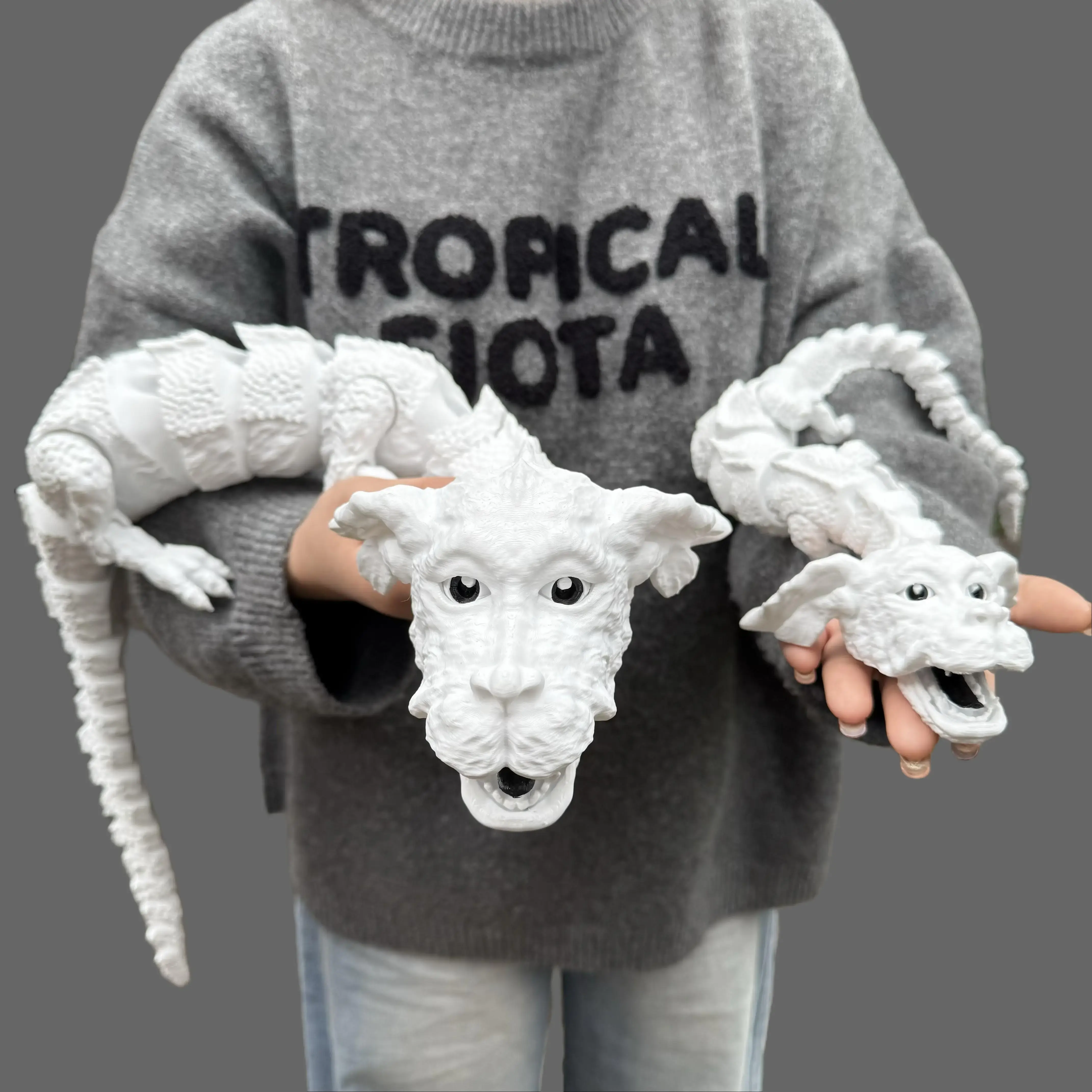 1pc 3D Printed Lucky Dog-Dragon Articulating Miniatures, Movable Cute Collectibles, Whimsical Realistic 3D Animal Model, Desk Decor, Stress-Relief Toy, Valentine’s Day Gift