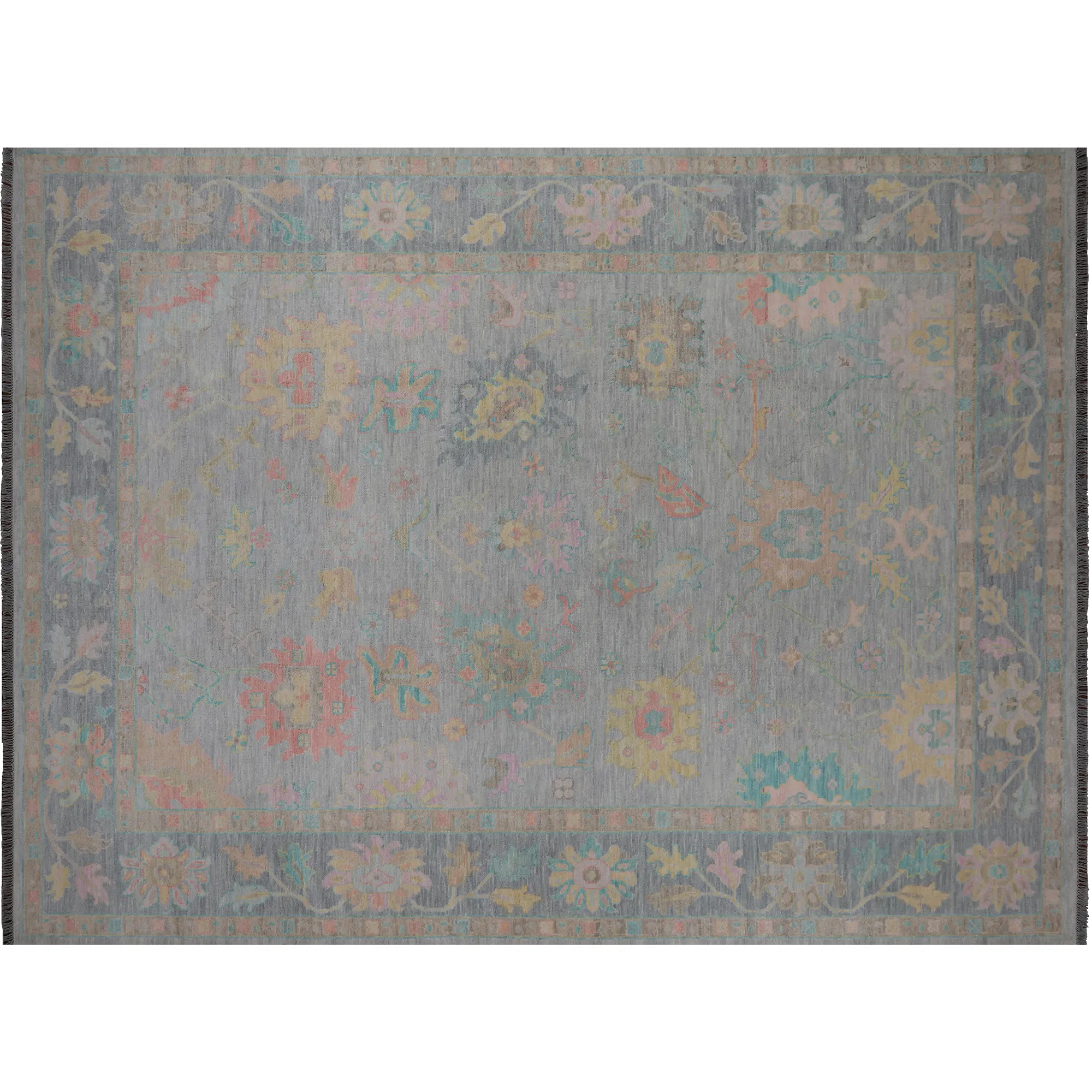 SUPER SALE Silver Turkish Angora Oushak Handmade Wool Rug 10' 3" X 13' 11" - Q22664