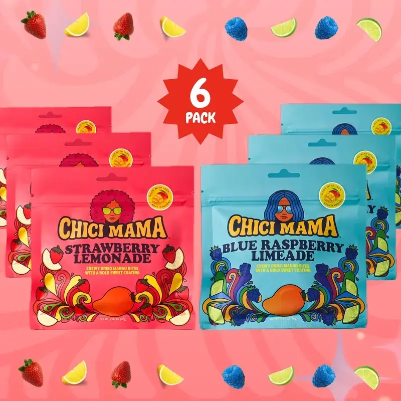Chici Mama Dried Mango 6-Pack Best Sellers Bundle - Tangy Blue Raspberry Limeade, Strawberry Lemonade Flavors - Better-For-You Sweet Food Snack
