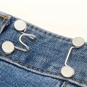 2-Pack Seamless Adjustable Jeans Buttons, Reusable Invisible Belt Tightener, Durable Metal, /, for Pants and Clothes