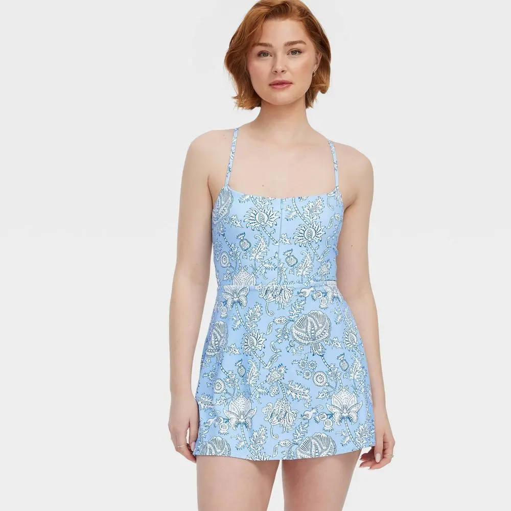 Roller Rabbit Women's Sleeveless Floral Vines Zip-Front Mini Athletic Dress, Colorful Style Tennis Attire, Casual Womenswear