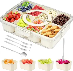 Snackle Box Container, 3rd Gen Vegetable Tray with Lid, Divided Serving Tray with Lid and Handle, 8 Compartment Veggie Platter, Snack Box Container, Food Organizer for Nuts, Candy, Fruits