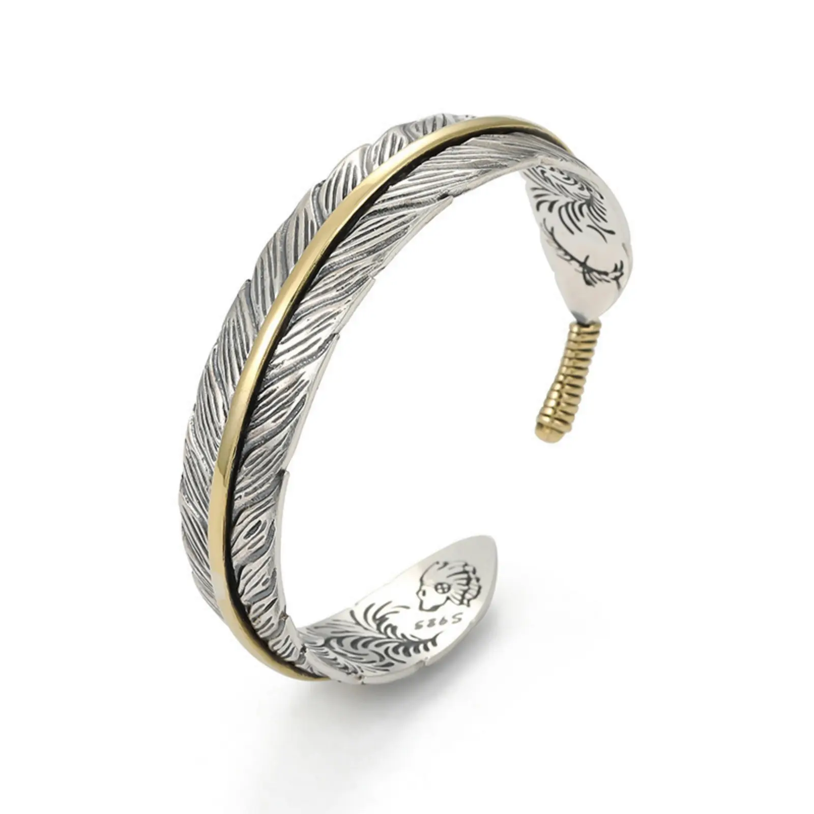 Adjustable Fit Open Bangle Feather Jewelry Bracelet, Retro Trendy Jewellery Accessories, Unisex Casual Accessories, Creative Hip-Hop Versatile Design, Trendy Stack Bangle