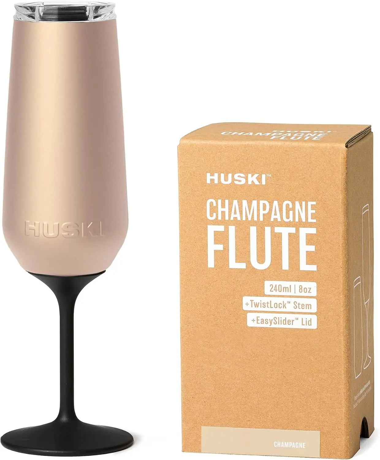 Huski Champagne Flute | NEW | Award-winning Design with Detachable Stem | Premium Stainless Steel Champagne Glass with Lid | Triple Insulated Tumbler | 8oz Capacity