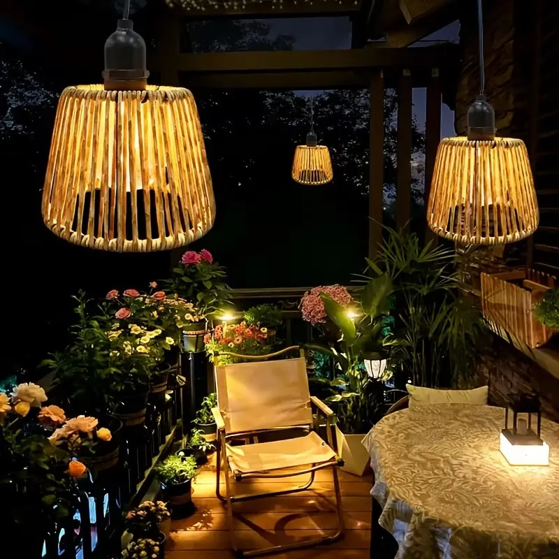 Handcrafted LED Hanging Light, Imitation Rattan Design, Japanese Style Bohemian Pendant, Battery Operated for Kitchen, Living Room, Bedroom, Home Decor Light, Bedroom Decor Lamp, Led Atmosphere Lamp, Decorative Lamps