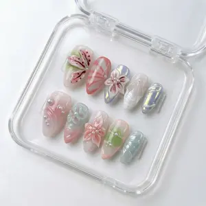 BEAUTIFUL NAILS HAVEN.Short Almond Shape Collection -10 Pcs Handmade Press-On Nails, CuteAcrylic Nails, High Quality, Reusable, Nail Art& Nail Charms