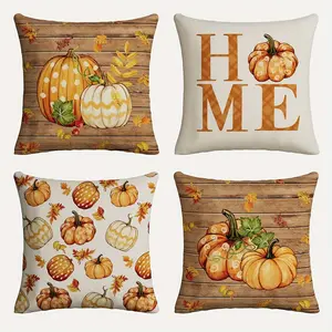 4pcs, Rustic Farmhouse Autumn Pillow Covers - Watercolor Pumpkin Maple Leaf & HOME Decorative Throw Pillowcases, Machine Washable Zipper Closure for Thanksgiving Fall Decor, Indoor Outdoor Living Room Bedroom Sofa, Single-sided Printing, Without Pillow Co