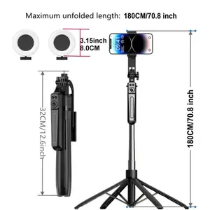 Bluetooth Remote Selfie Stick with Ring Light
