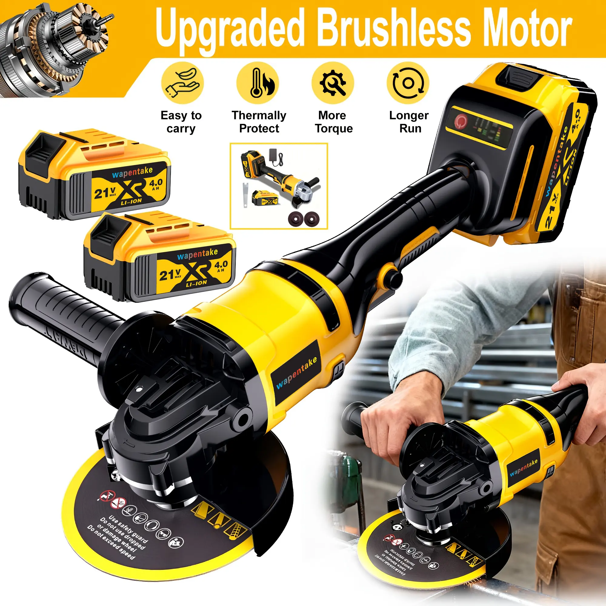 21V Cordless Lithium Ion Angle Grinder Portable Handheld Multi Power Tool for Metal Cutting Grinding Polishing Rust Removal Sanding, Father Dad Gift Workshop Gadget