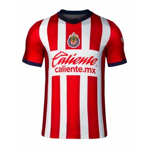 Chivas Guadalajara Home Soccer Jersey – Red White Striped Liga MX Football Shirt Retro Futbol Fan Jersey for Men TikTok Viral Mexican Club Soccer Kit Short Sleeve Athletic Tee Classic Football Streetwear Gift for Chivas Supporters Unisex Sportswear Top