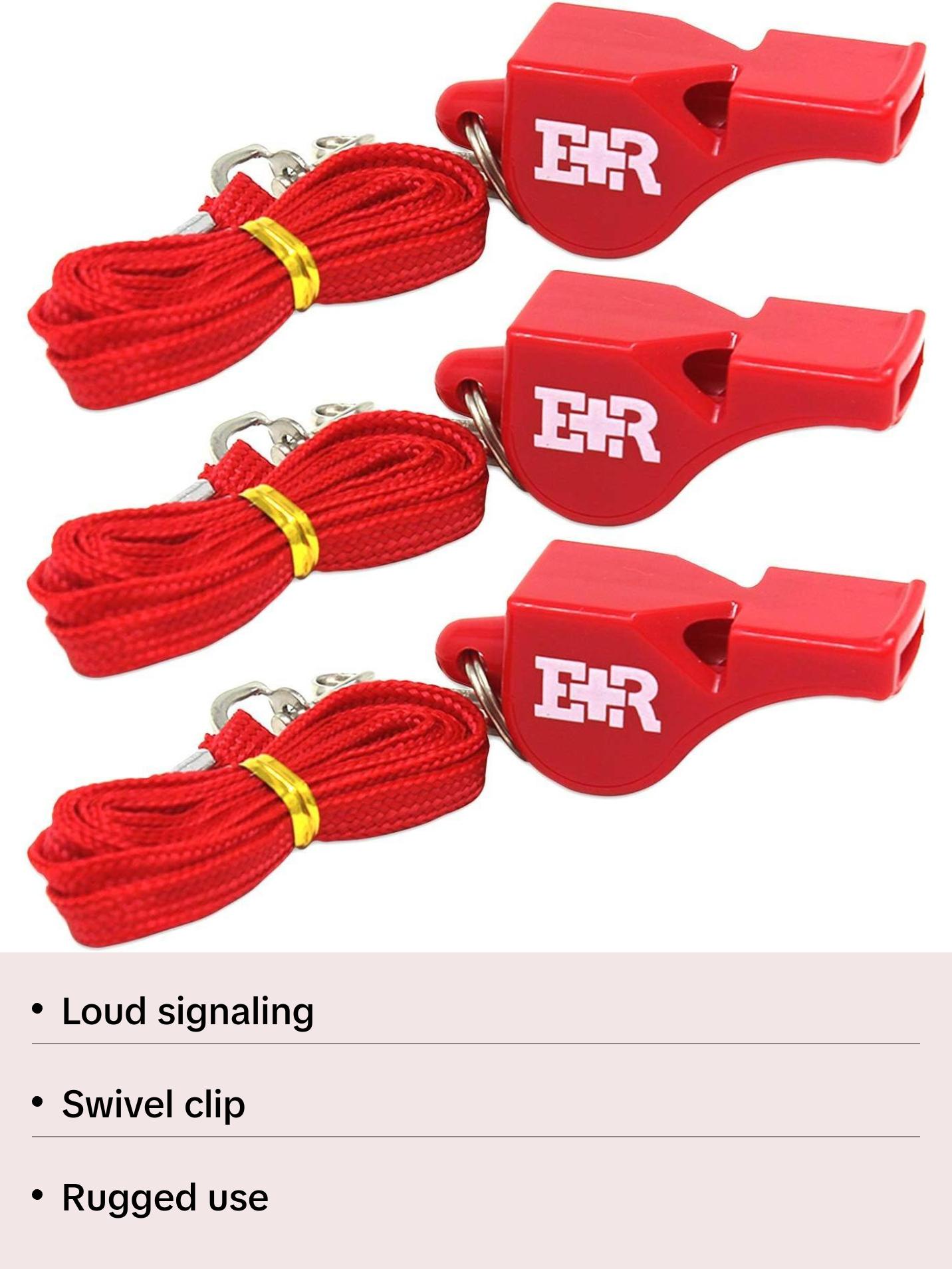 Ever Ready First Aid Safety Coach 3 Chamber Pealess Whistle with Matching Lanyard - Red