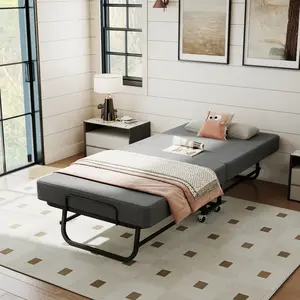 Portable Folding Bed with Memory Foam Mattress, Lockable Wheels, Breathable Linen Fabric for Adults