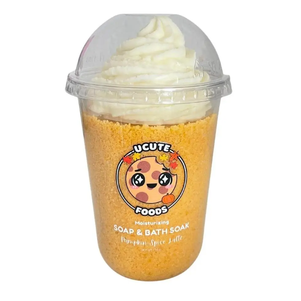 UCUTE FOODS Pumpkin Spice Latte Soap & Bath Soak - Moisturizing Bath Fragrance with Cinnamon Nutmeg Cloves & Pumpkin Spice Notes - Includes Whipped Cream Soap Top - Fall Season Relaxation Body Care