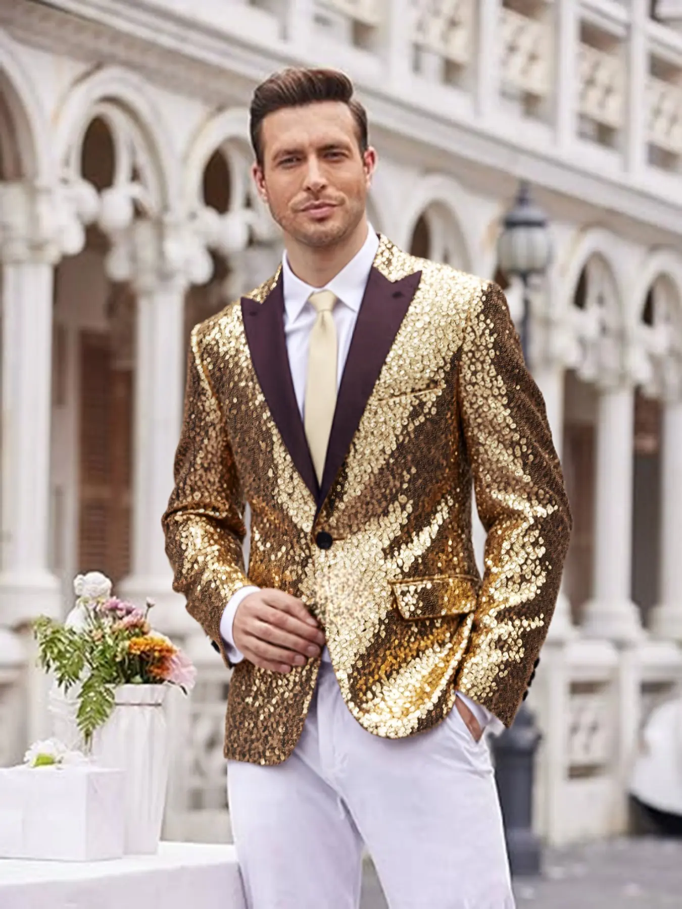 Men's Sequin Blazer Sparkly Glitter Jacket, Shiny Suit Jacket for Party, Wedding, Banquet, Prom, Stylish Tuxedo, Party Costume