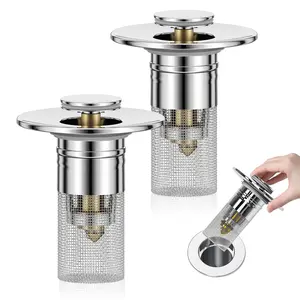 Bathroom Sink Stopper for 1.1-1.45 Inch, Pop Up Sink Drain Filter with Removable Stainless Steel Filter Basket Hair Catcher, for US Bathroom Sink Stopper Replacement