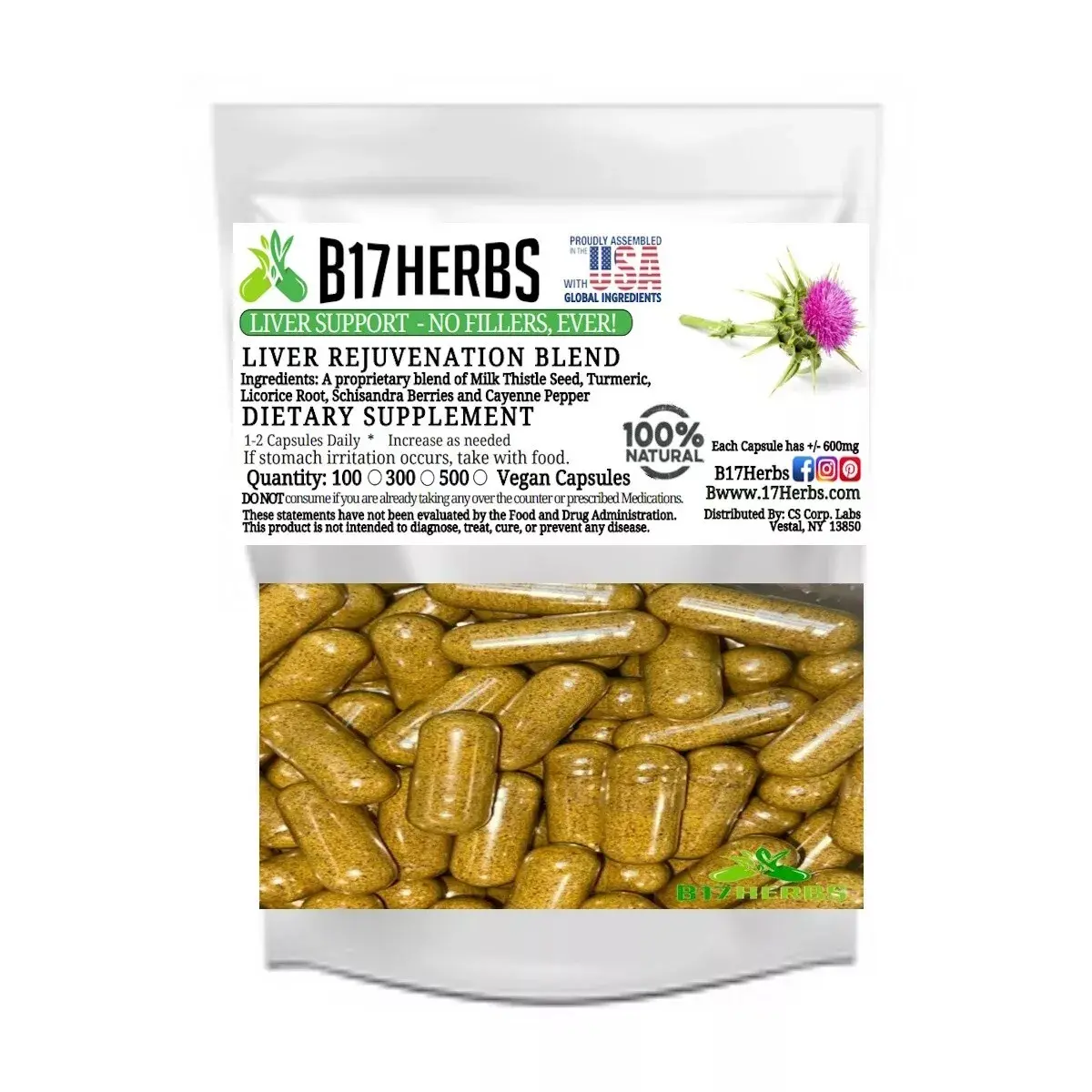Liver Blend - Milk Thistle, Turmeric, Licorice, Berry, Cayenne - 100 Veggie Capsules