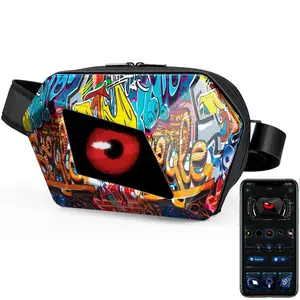 Devil Eye LED Motorcycle Riding Sling Bag, Waterproof Hard Shell Adjustable Crossbody Bag with Mobile Control, Full-color Screen and Programmable DIY Bag, Waterproof Fanny Packs, Waterproof Waist Bag, Waterproof Belt Bag