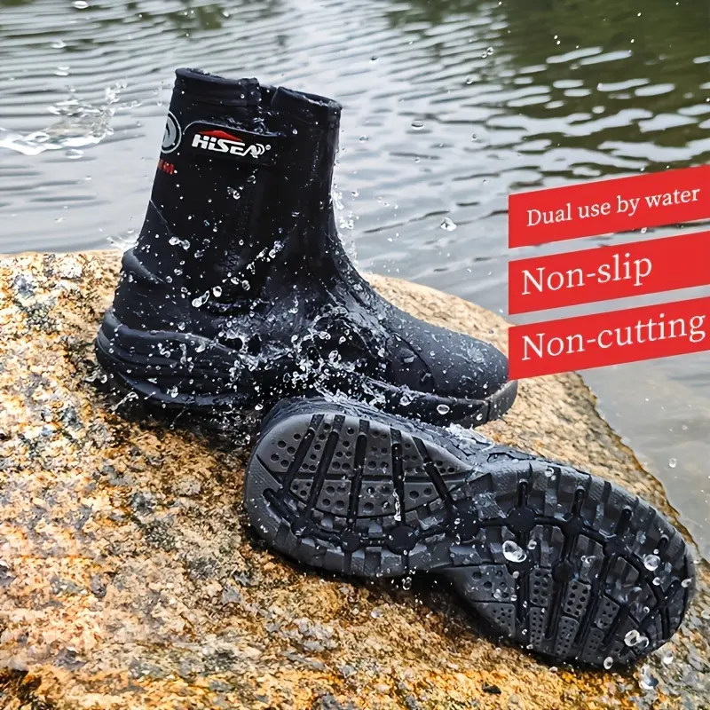 Unisex High-Top Solid Water Footwear, 15mm Thick Rubber Waterproof Wading Boots, Scratch-Resistant Outdoor Stream-Tracing Beach Diving Shoes