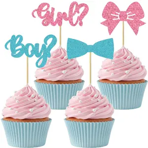Gender Reveal Party Cake Decorations, Cupcake Toppers, Ornaments, Blue Bow Tie Cake Pops, 12/24 Pieces, Baby Shower Theme, Birthday Party Supplies