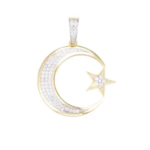 925 Sterling Silver Islamic Crescent Moon And Star Pendant