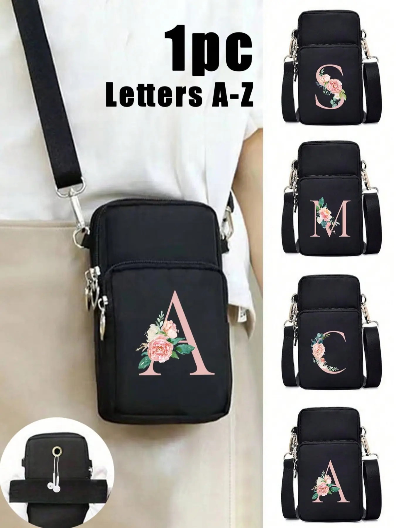 Soft Flower Pattern Letter Print Mini Sport Handbag, Women's Crossbody Phone Bag, Shoulder Wallet, Multi-Zip Coin Purse, Fashionable Patterned Bag, Casual Bags