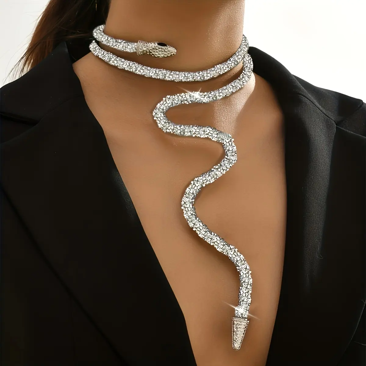 Statement Snake Necklace for Women, Retro 3D Multilayer Collar with Rhinestones, Tarnish-Proof Party Jewelry, Tarnish Proof Jewelry, Statement Necklace, Multilayer Necklace