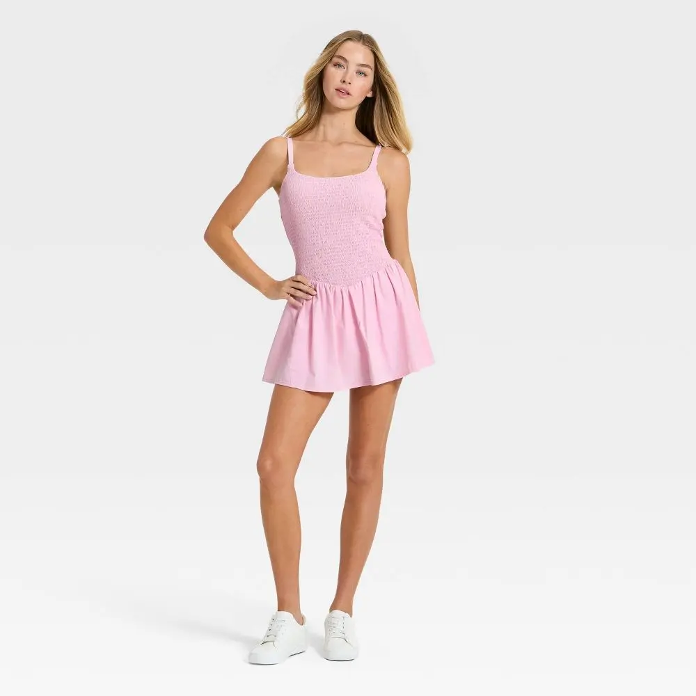 Women's Drop Waist Smocked Athleisure Workout Dress - JoyLab, Pullover Style, Adjustable Straps, Active Dress Design, Dresses