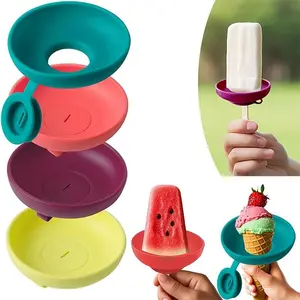 6pcs Silicone Ice Cream Holder Set, Leak-Proof Popsicle Stand, Drip Guard, Travel Portable Lightweight Ice Pop Tray, Dishwasher Safe, Thanksgiving Tableware