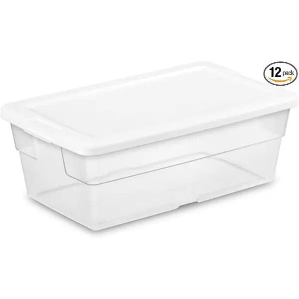 Sterilite 12-Pack Stackable Storage Bin with Lid, Clear Plastic Design, 6 Quart