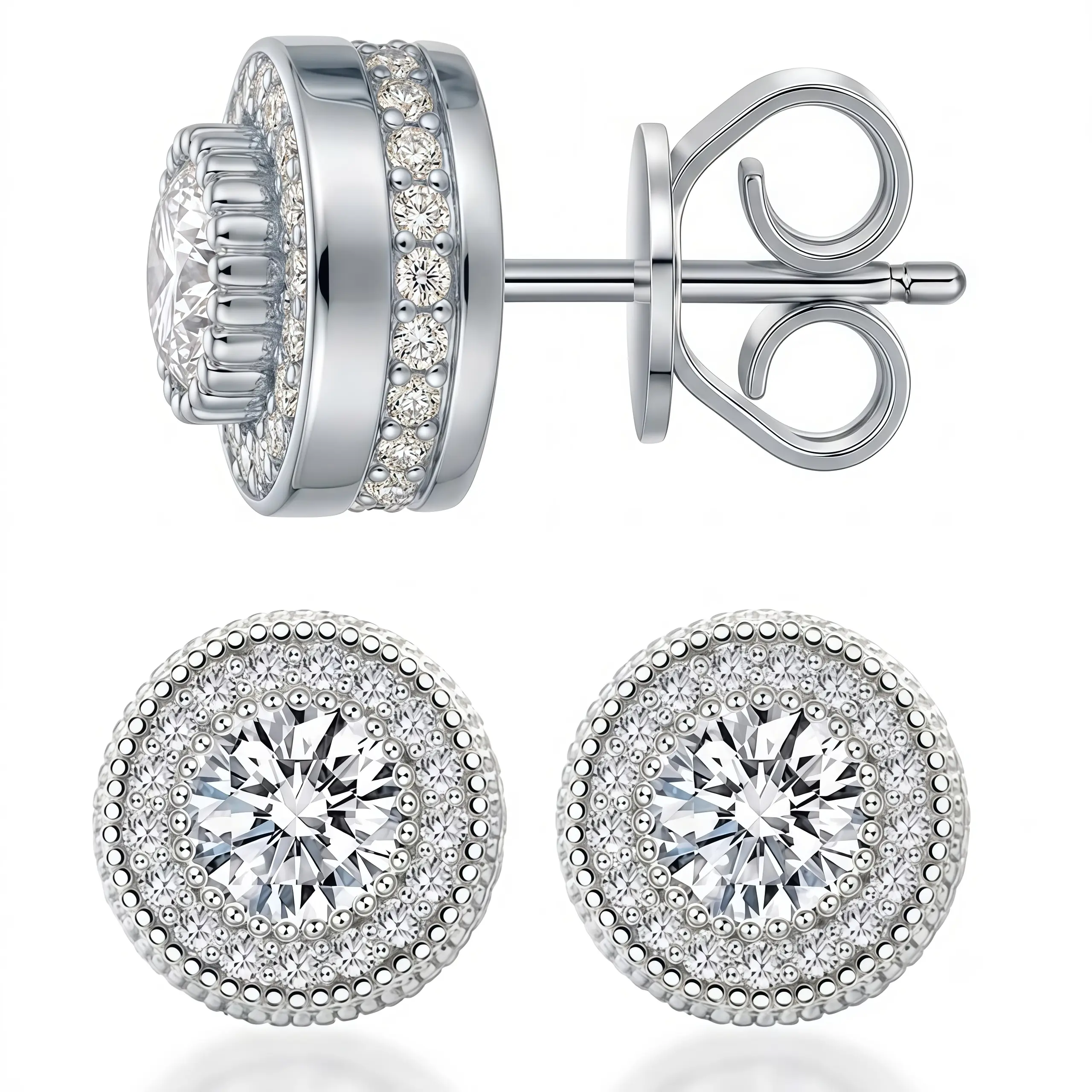 S925 Silver Double Halo Ice-Cut Moissanite Stud Earrings, Brilliant Sparkling Lab-Created Jewelry, Birthday Christmas Gift for Women