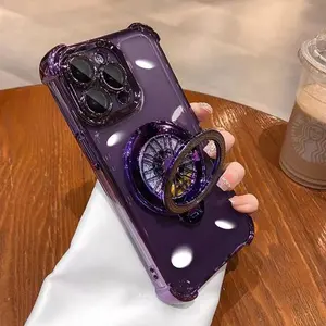Luxury Plating Fidget Spinner Stand Holder For iphone17Promax15 14 13 12 11 16 Pro Max Plus For Magsafe Wireless Charge Magnetic Cover Smartphone Cellphone Mount Protection Cases Casing Darkpurple