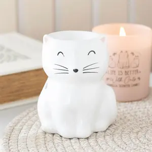 White Happy Cat Tealight Wax Warmer - High Quality Wax Warmers for Wax Melts, Compatible with illuminatedbymia Gel Wax Melts, Decorative Wax Warmers for Wax Melts