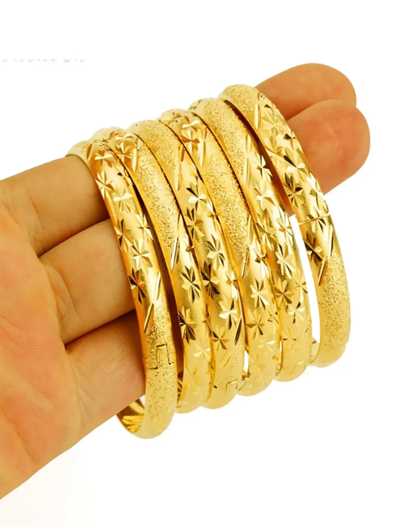 Women's 6-Piece Dubai Style Gold-Plated Starry Sky Bracelet Set, Trendy Stack Bangle, Stacking Bracelet, Vintage Floral Carved Copper Cuff, Daily Wear Jewelry, Stackable Bracelets