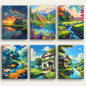 Lakeside Cabin DIY Paint By Numbers Kit-Framed & Unframed (Easy painting for All Ages) Gift Box Brushes craft