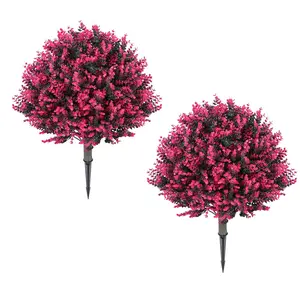 GAOMON UV Resistant Artificial Topiary Ball Trees, 24" Fake Eucalyptus & Boxwood Shrubs with Ground Spike, Indoor Outdoor Faux Plants for Garden, Patio, Porch, Planter Decor