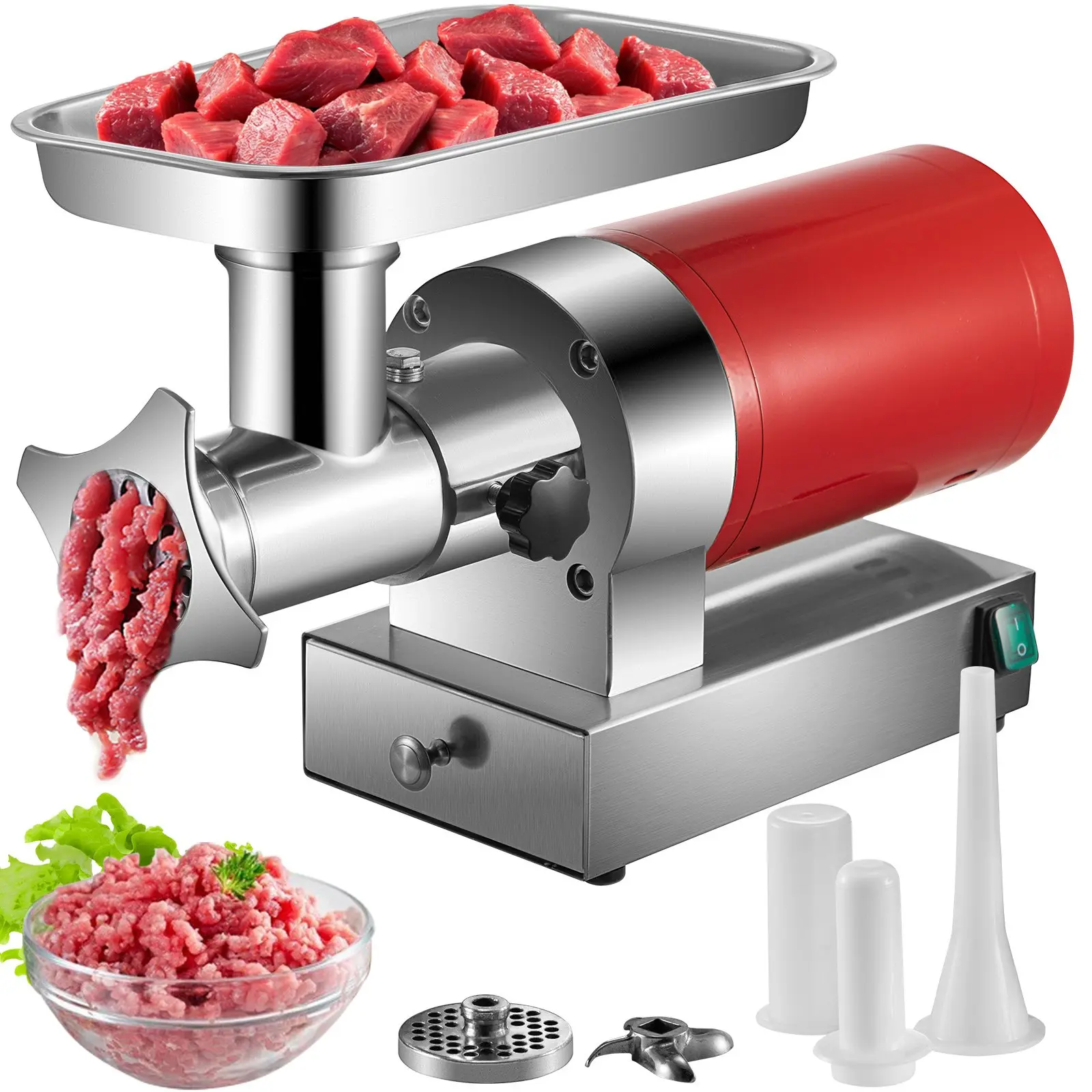 【summerfinds】VEVOR Electric Meat Grinder, 661 Lbs/Hour1100 W Meat Grinder Machine, 1.5 HP Electric Meat Mincer with 2 Grinding Plates, Sausage Kit Set Meat Grinder Heavy Duty, Home Kitchen & Commercial Use Red