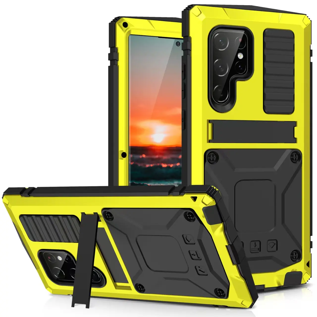 [KQ] Heavy Duty Aluminium Metal Armor Smartphone Cover, Shockproof Protection Accessory with Screen Protector for Samsung S26 S25 S24 S23 S22 S21 Ultra S20 Plus