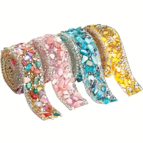4pcs Mixed Color Hot Repair Gems Rhinestone Tape Strips (20x4~5mm) - Enhance Personalized Items with Elegance, Creative Possibilities for DIY Clothing Accessories, Graduation Cap, Party Outfit Decor, Rhinestone Strips