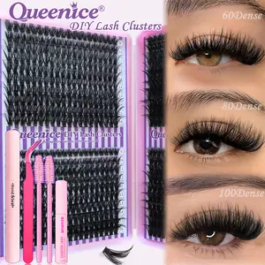 800pcs QUEENICE Fluffy Eyelash Extension Kit | Self-Application, Thick Clusters, DIY Lash Clusters, Wispy Individual Lashes, D Curl (50D 60D 80D 100D) Reusable And Beginner Friendly