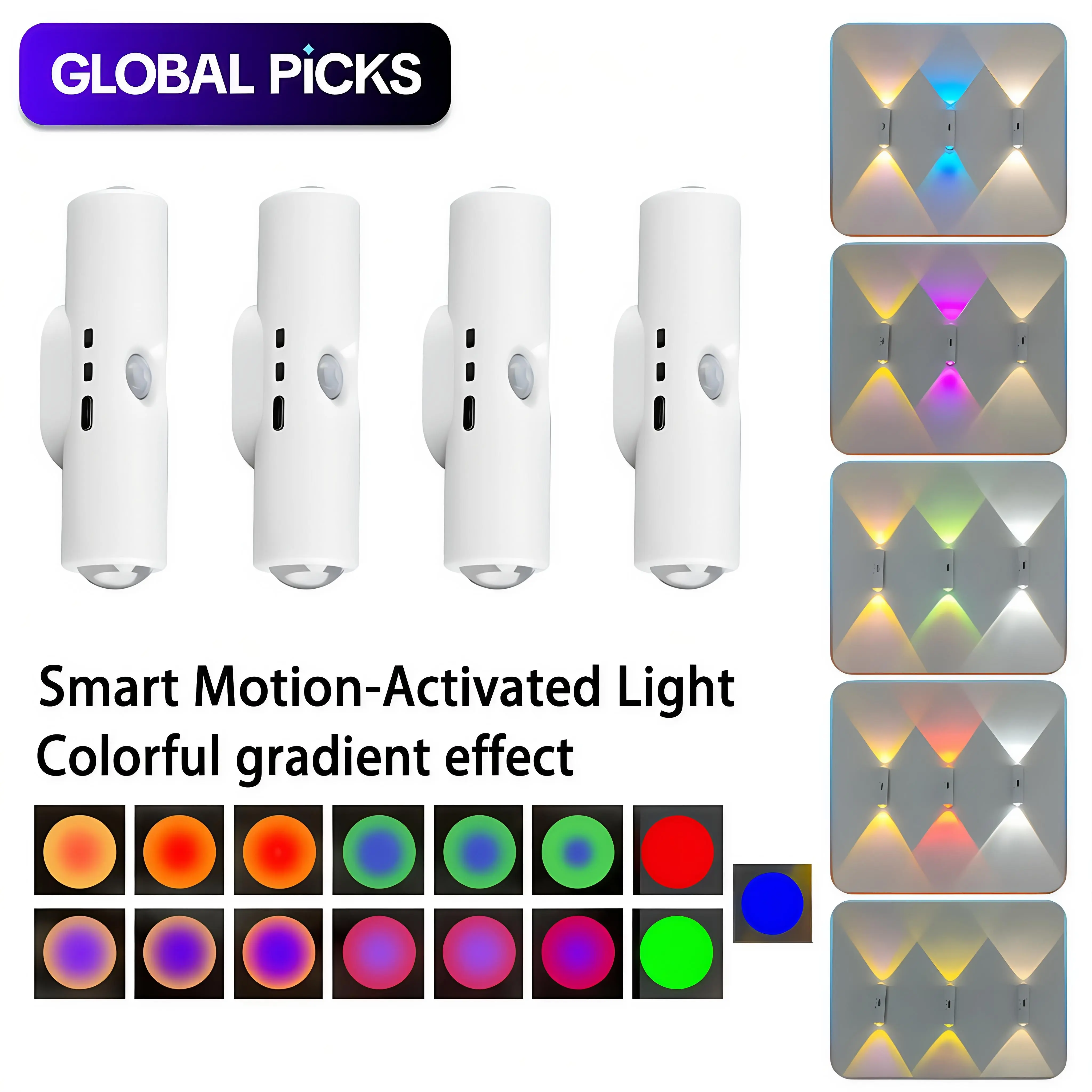 4-Pack Smart LED Night Lights with Motion Sensor - RGB Gradient Dimmable Magnetic Wall Lamp, USB-C Rechargeable Wireless Indoor Ambient Lighting for Entryway, Bedroom