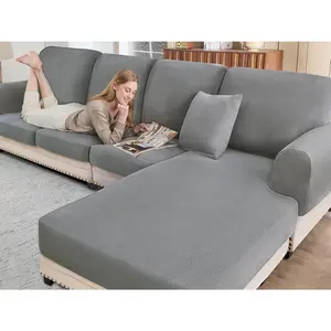 Sectional Couch Covers for Sofa Cushion L Couch Cover Washable Soft Couch Cushion Covers Stretch Sofa Slipcovers(3-Piece for Sofa Seat or Backrest, Light Grey)