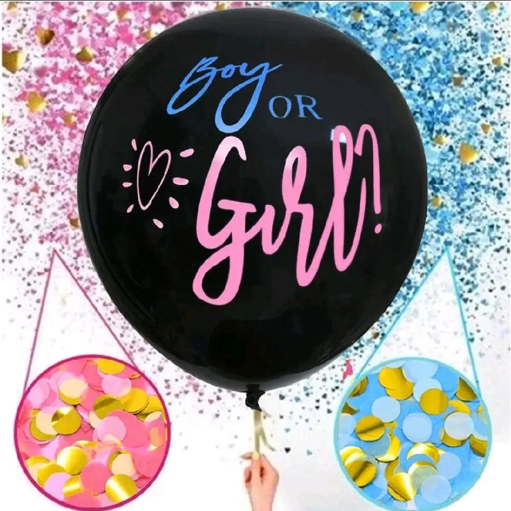 Gender Reveal Confetti Balloon 36 Inch Black with Confetti for Baby Shower Party Decorations, festive Decorations
