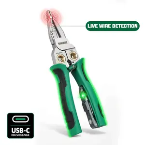 SEESE 8 in 1 Wire Stripper Twister forCutting and Pulling Wires, Voltage Tester Pliers, CableScissors, 12V to 250V Live,Null,Hot Wire Judgment AC DC,Audible and Flashing LED Alarms diy repair Multi-Function Electrician Tool Set