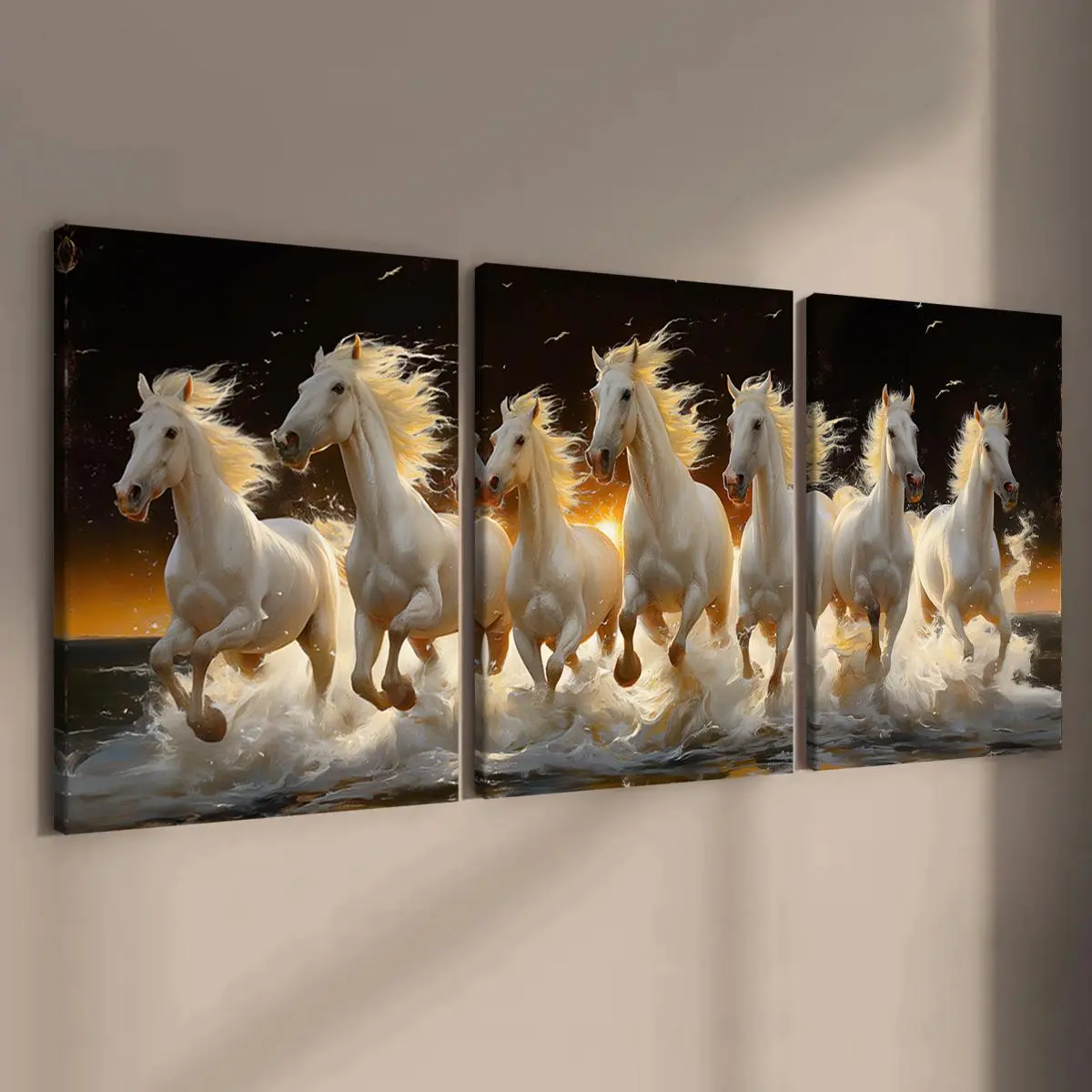 3-Count Wooden Framed Horse Canvas Print Set, Modern Artistic Animal Motif Wall Art, Home Decor for Living Room, Bedroom