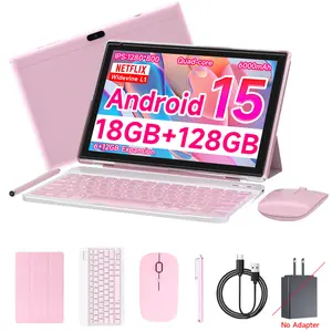 【SpringGlowUp】10.1-inch Android 15 Tablet 6GB RAM (Supporting 12GB Expand) 128GB ROM (1TB Expandable Max), Octa-Core, 2.0GHz, Dual Cameras 2MP+8MP, 6000mAh Battery, All-in-One with Keyboard, Mouse, Stylus, Case & Cable — Perfect for Work, Study & Gaming