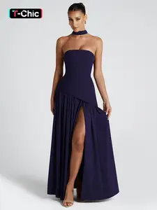 Women's Plain Split Thigh Tube Dress with Scarf, Elegant Draped Style Strapless Sleeveless Dress for Party Club Beach Vacation, Ladies Clothes for All Seasons Womenswear