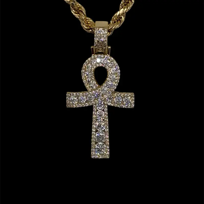 14k Gold Plated Ankh Cubic Zirconia Necklace - Ankh Chain- Cadena de Ankh Oro Laminado
