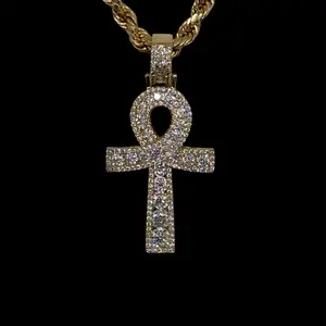 14k Gold Plated Ankh Cubic Zirconia Necklace - Ankh Chain- Cadena de Ankh Oro Laminado