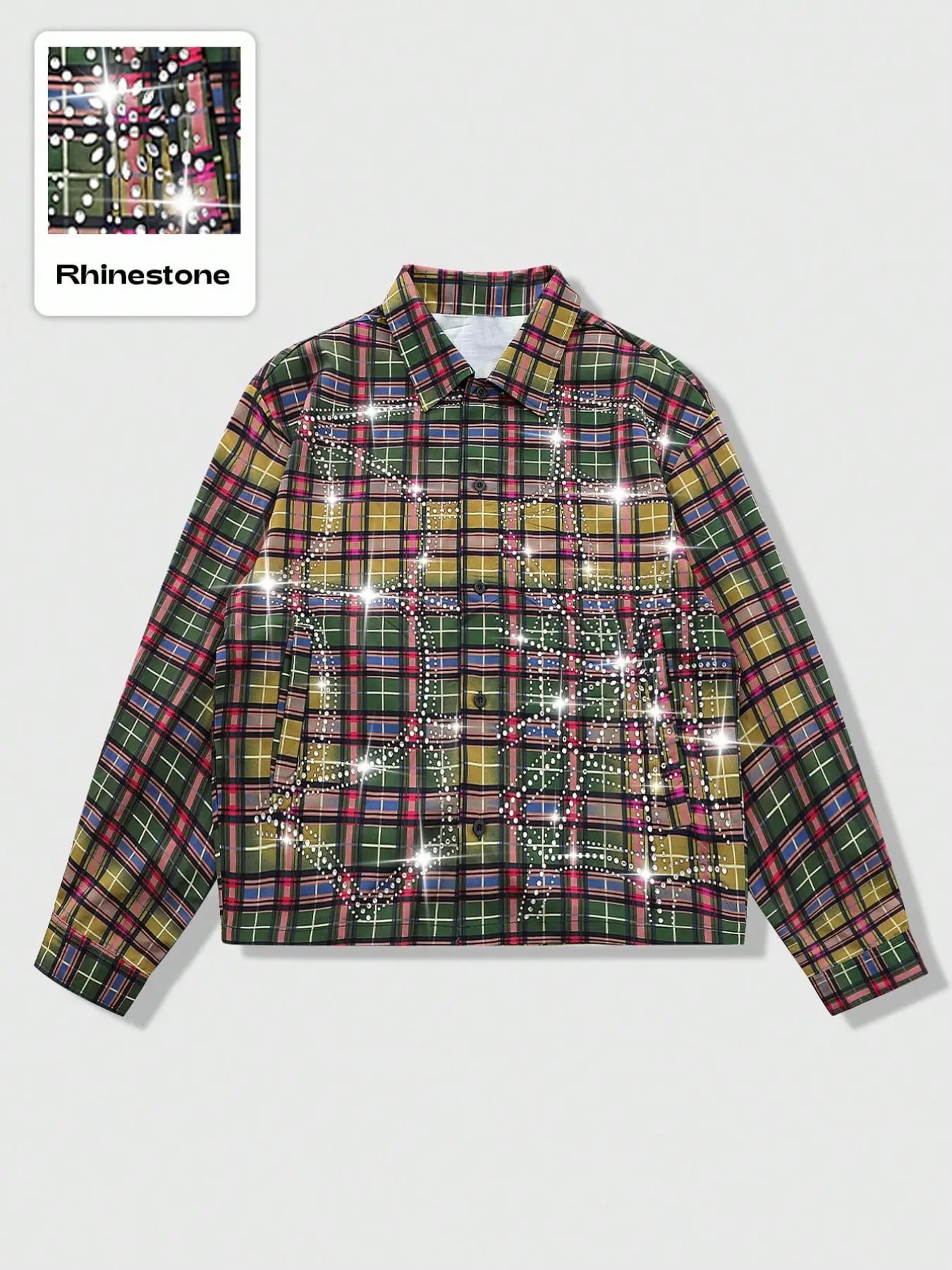 Men's Shirt Design Sparkle Diamond Checked Plaid Long Sleeve Shirt Casual Comfy Collared button up Street American Style, Stylish Men's Clothing for Casual Wear, Top